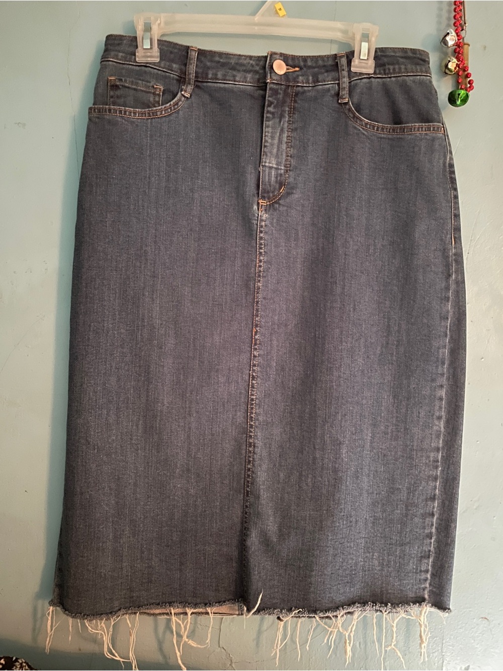 a.n.a Dark Blue Denim Skirt with Frayed Hem